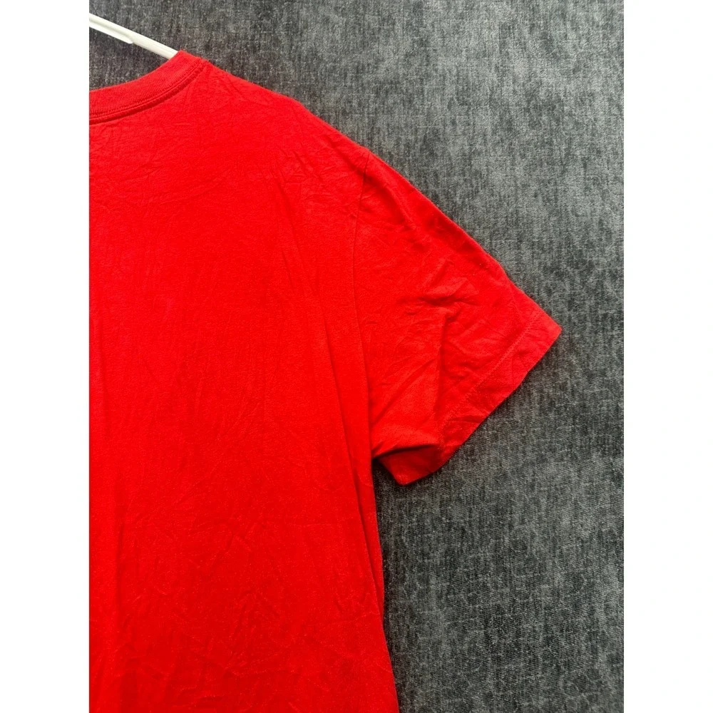 Nike Tee Shirt Mens Large Red Swoosh Graphic Print Logo Crew Neck Short Sleeve